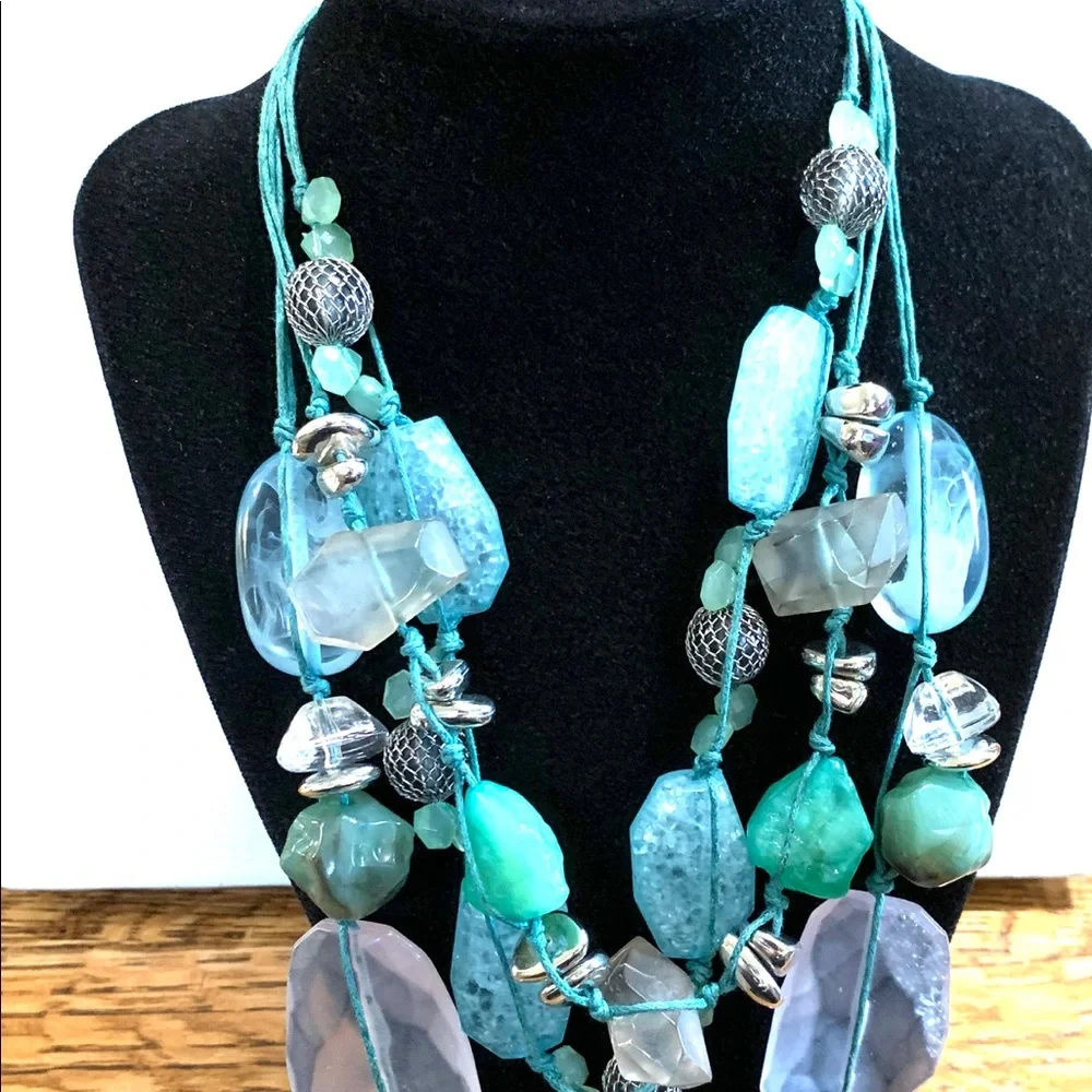 Treska  Chunky Boho Summer Blue Statement Necklace